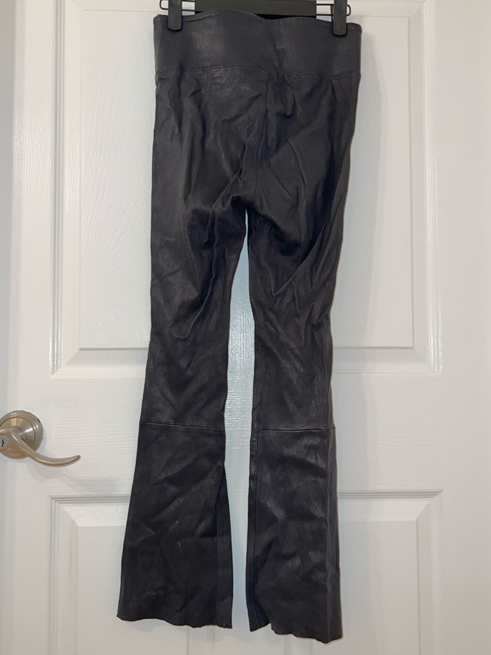 SPRWM 100% Lamb Leather High Rise Stretch Black Crop Flare Pants XS - Picture 7 of 9